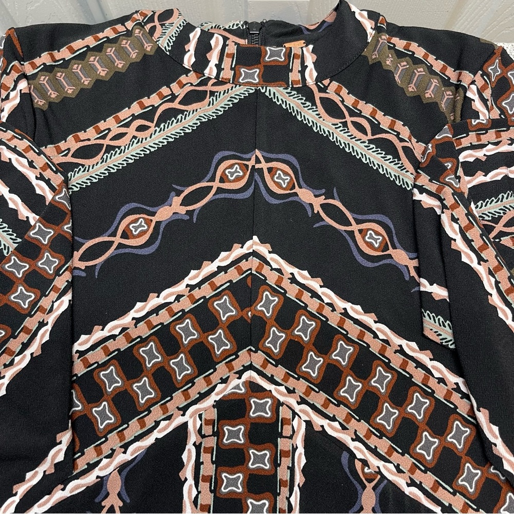Free People Stella Midi Dress Boho Chic Long Sleeve Geometric Print Size M - Picture 2 of 12